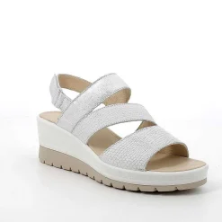 Woman Igi&Co Wedges-Iridescent White Women'S Leather Wedge Sandals