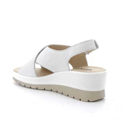 Woman Igi&Co Wedges-Iridescent White Women'S Leather Wedge Sandals