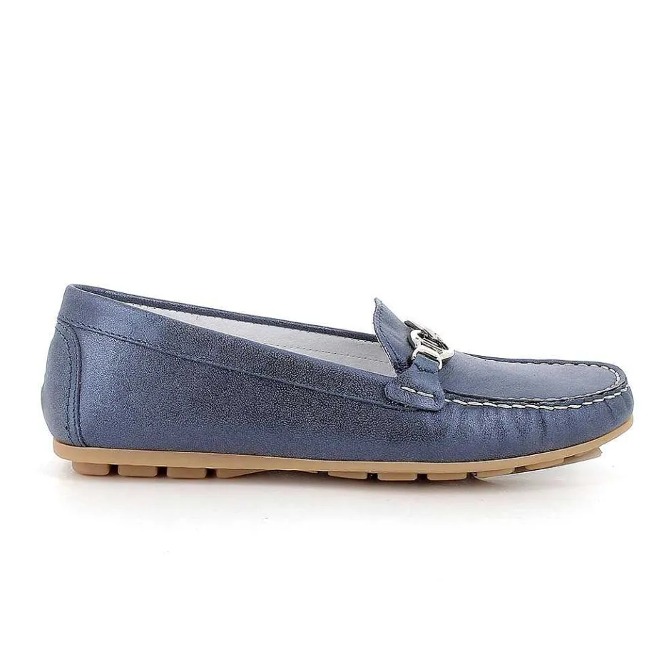 Woman Igi&Co Moccasins And Slip Ons-Laminated Blue Women'S Leather Loafers