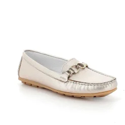 Woman Igi&Co Moccasins And Slip Ons-Laminated Taupe Women'S Leather Loafers