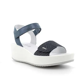 Woman Igi&Co Wedges-Light Blue Women'S Leather Wedge Sandal