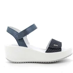 Woman Igi&Co Wedges-Light Blue Women'S Leather Wedge Sandal