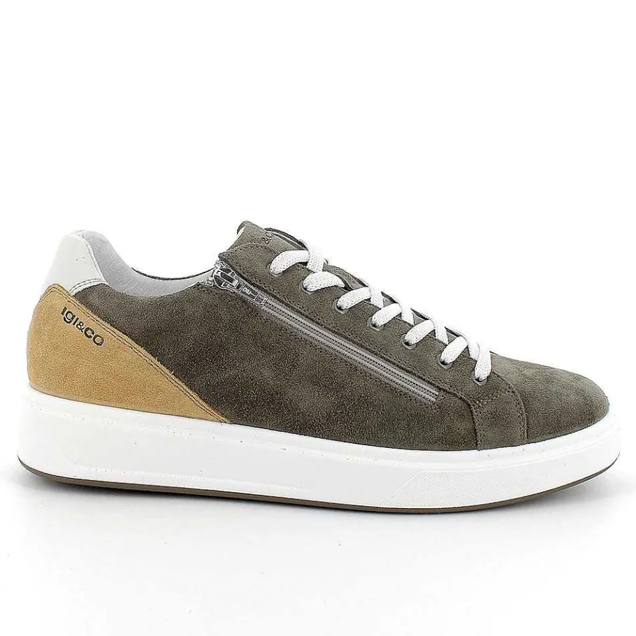 Man Igi&Co Sneakers-Military Green Men'S Leather Sneakers