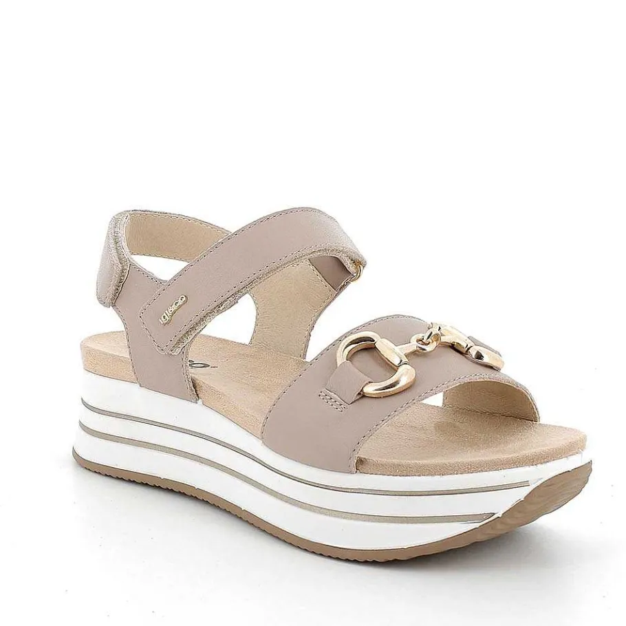 Woman Igi&Co Wedges-Mink Women'S Leather Wedge Sandals