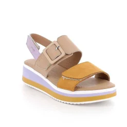 Woman Igi&Co Wedges-Mustard-Beige Women'S Leather Wedge Sandals