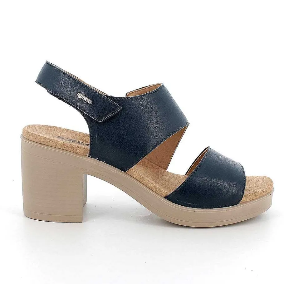 Woman Igi&Co Heeled Shoes-Navy Women'S Leather Heeled Sandals