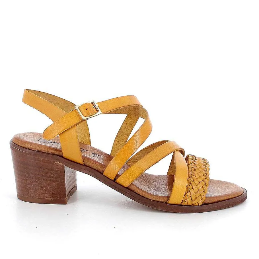 Woman Igi&Co Heeled Shoes-Ocher Women'S Leather Heeled Sandals