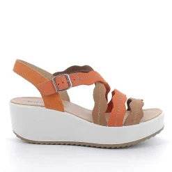 Woman Igi&Co Wedges-Orange-Leather Women'S Leather Wedge Sandals