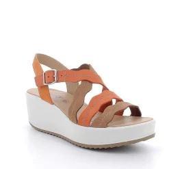 Woman Igi&Co Wedges-Orange-Leather Women'S Leather Wedge Sandals