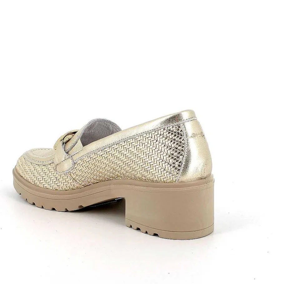 Woman Igi&Co Heeled Shoes-Platinum Women'S Leather Heeled Loafers