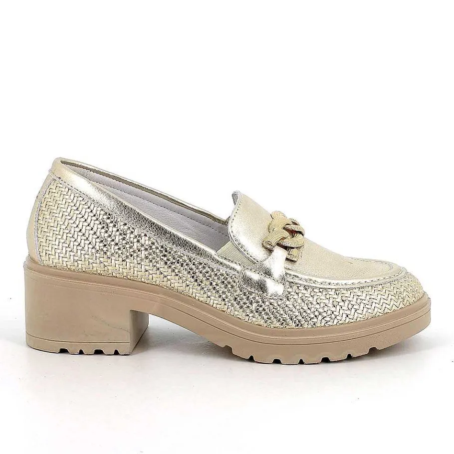 Woman Igi&Co Heeled Shoes-Platinum Women'S Leather Heeled Loafers