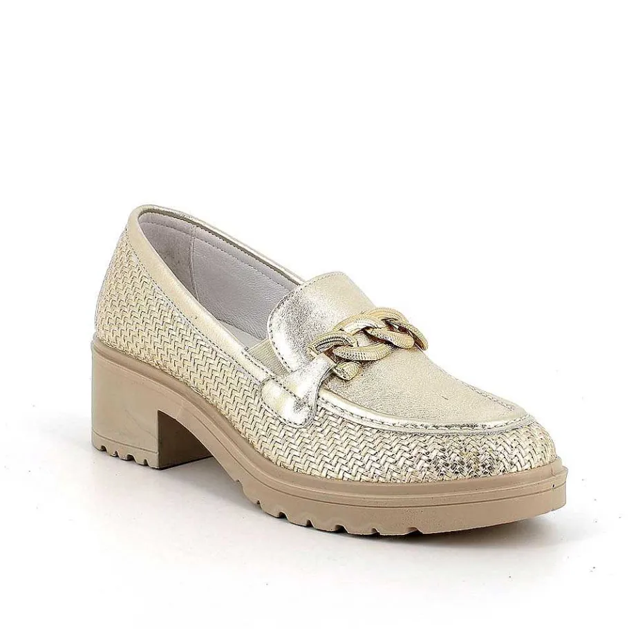 Woman Igi&Co Heeled Shoes-Platinum Women'S Leather Heeled Loafers