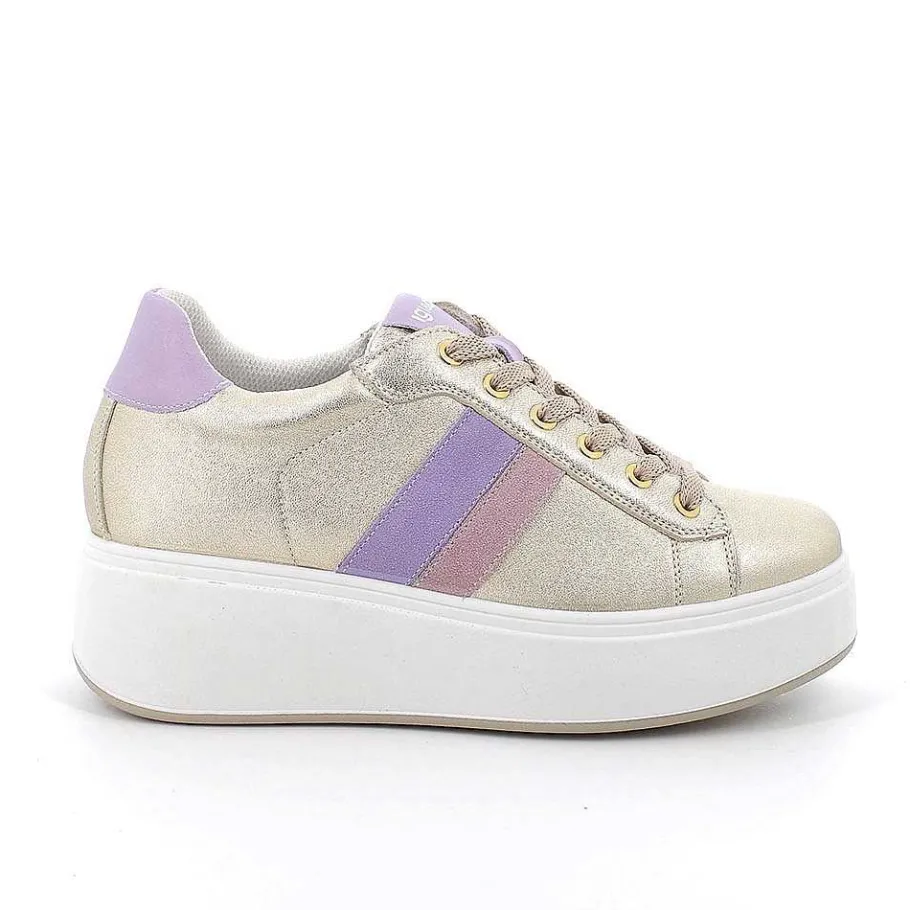 Woman Igi&Co Wedges-Platinum Women'S Leather Wedge Sneakers