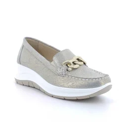 Woman Igi&Co Moccasins And Slip Ons-Platinum Women'S Leather Wedge Loafers