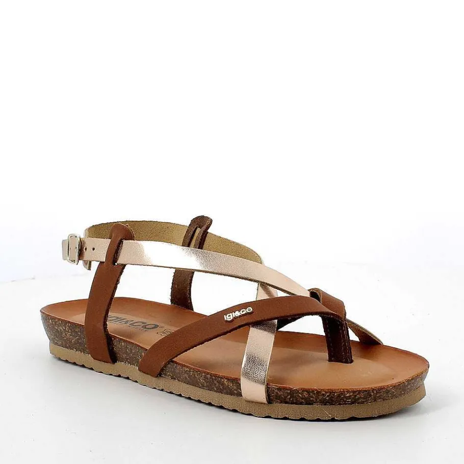 Woman Igi&Co Sandals And Flip Flops-Powder-Brown Women'S Leather Flip-Flop Sandal