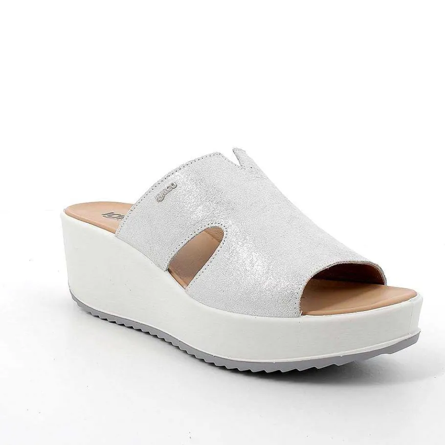 Woman Igi&Co Wedges-Silver Women'S Leather Wedge Sandals