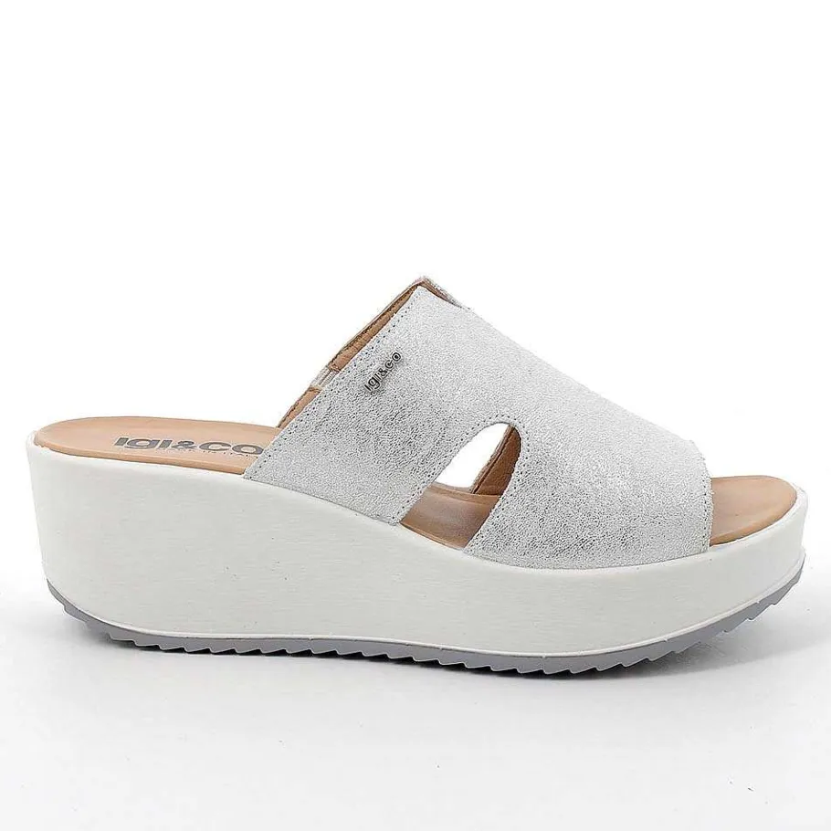 Woman Igi&Co Wedges-Silver Women'S Leather Wedge Sandals