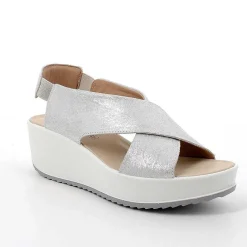 Woman Igi&Co Wedges-Silver Women'S Leather Wedge Sandals