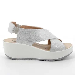 Woman Igi&Co Wedges-Silver Women'S Leather Wedge Sandals