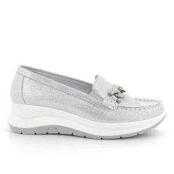 Woman Igi&Co Moccasins And Slip Ons-Silver Women'S Leather Wedge Loafers