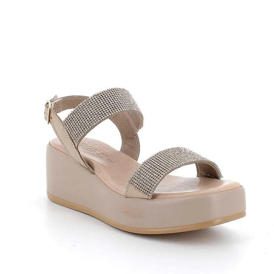 Woman Igi&Co Wedges-Taupe Women'S Leather Wedge Sandals