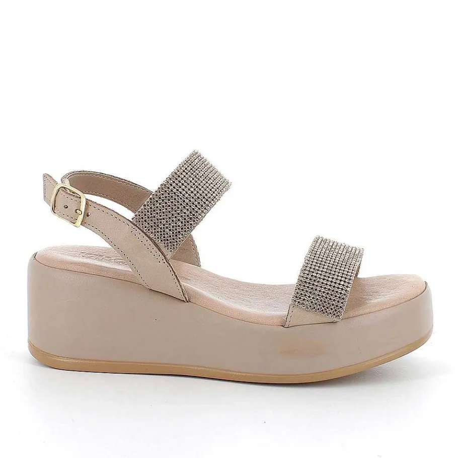 Woman Igi&Co Wedges-Taupe Women'S Leather Wedge Sandals
