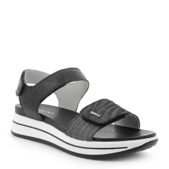 Woman Igi&Co Sandals And Flip Flops-Three Velcro Sandal In Dark Gray Printed Laminated Leather