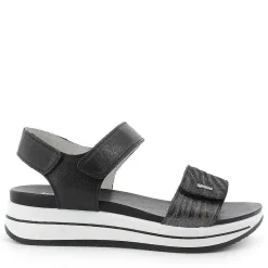 Woman Igi&Co Sandals And Flip Flops-Three Velcro Sandal In Dark Gray Printed Laminated Leather