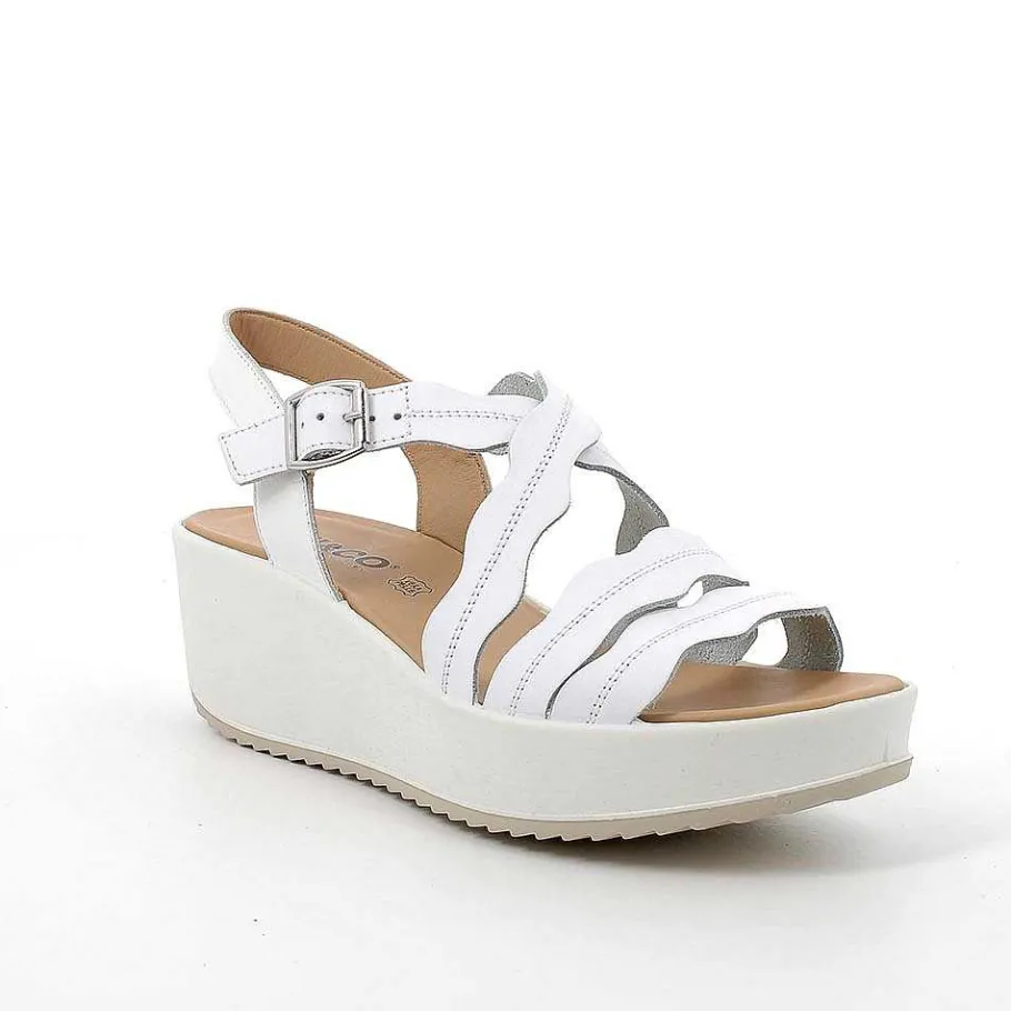 Woman Igi&Co Wedges-White Women'S Leather Wedge Sandals
