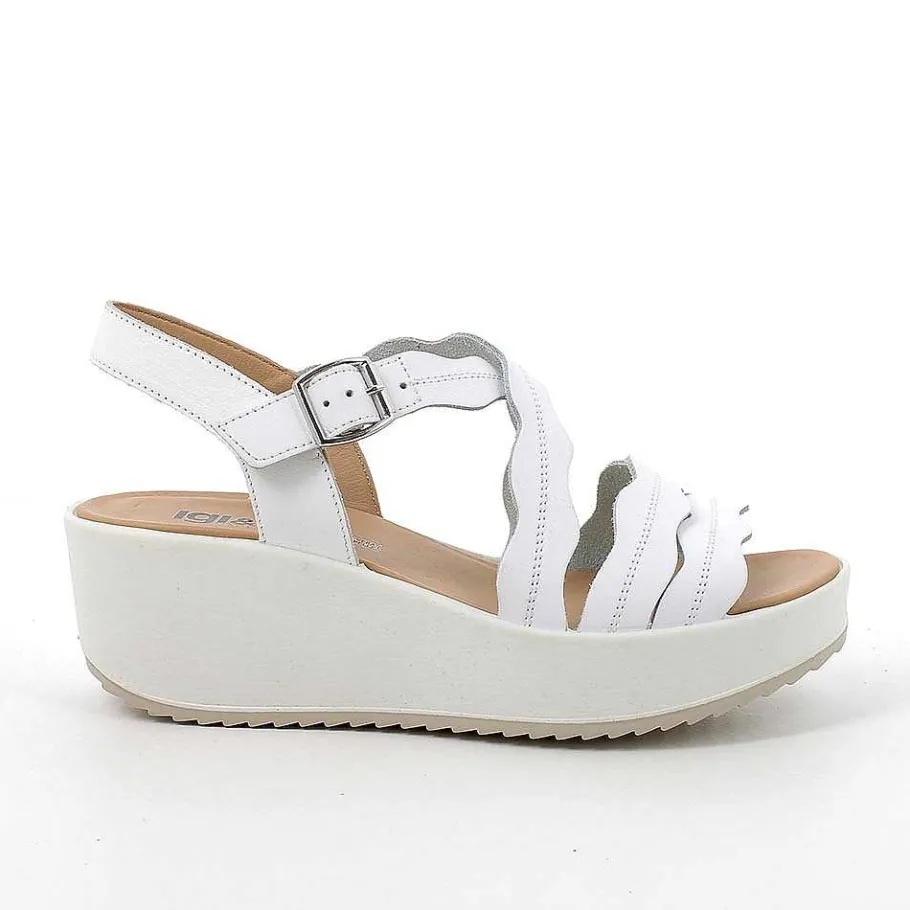 Woman Igi&Co Wedges-White Women'S Leather Wedge Sandals