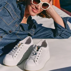 Woman Igi&Co Wedges-White Women'S Leather Wedge Sneakers