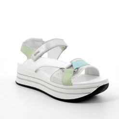 Woman Igi&Co Wedges-White-Green Women'S Leather Wedge Sandals