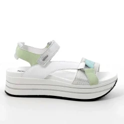 Woman Igi&Co Wedges-White-Green Women'S Leather Wedge Sandals