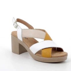 Woman Igi&Co Heeled Shoes-White-Ochre-Beige Women'S Leather Heeled Sandals