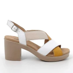Woman Igi&Co Heeled Shoes-White-Ochre-Beige Women'S Leather Heeled Sandals