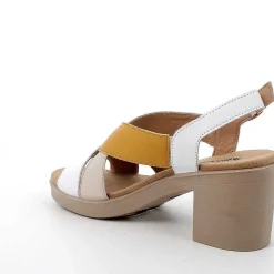 Woman Igi&Co Heeled Shoes-White-Ochre-Beige Women'S Leather Heeled Sandals