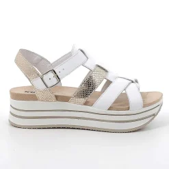 Woman Igi&Co Wedges-White-Platinum Women'S Leather Wedge Sandals