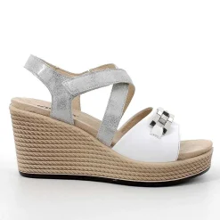 Woman Igi&Co Wedges-White-Silver Women'S Leather Wedge Sandals