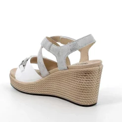 Woman Igi&Co Wedges-White-Silver Women'S Leather Wedge Sandals