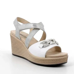 Woman Igi&Co Wedges-White-Silver Women'S Leather Wedge Sandals