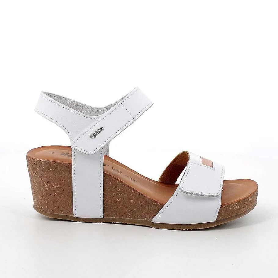 Woman Igi&Co Wedges-White-Silver Women'S Leather Wedge Sandals