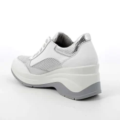 Woman Igi&Co Wedges-White-Silver Women'S Leather Wedge Sneakers