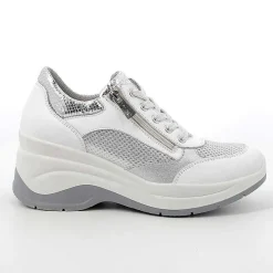 Woman Igi&Co Wedges-White-Silver Women'S Leather Wedge Sneakers