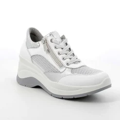 Woman Igi&Co Wedges-White-Silver Women'S Leather Wedge Sneakers