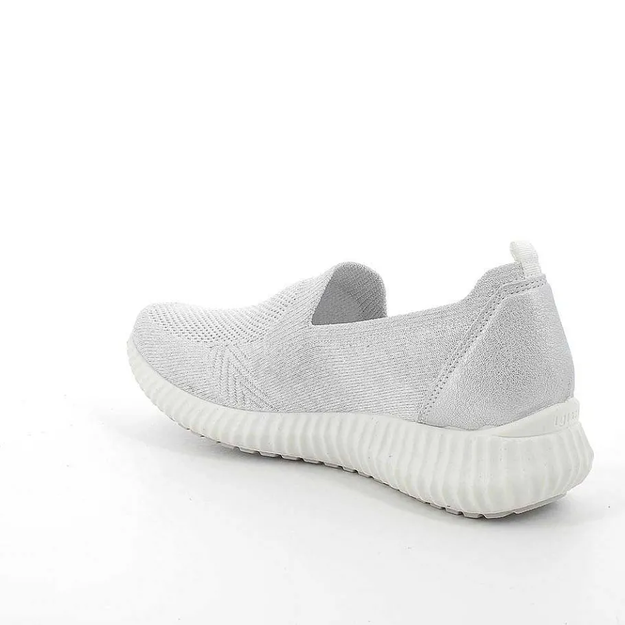 Woman Igi&Co Moccasins And Slip Ons-White-Silver Women'S Sock Sneakers