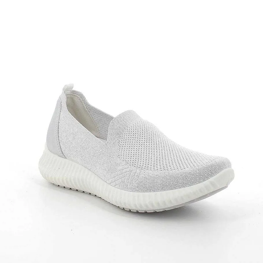 Woman Igi&Co Moccasins And Slip Ons-White-Silver Women'S Sock Sneakers