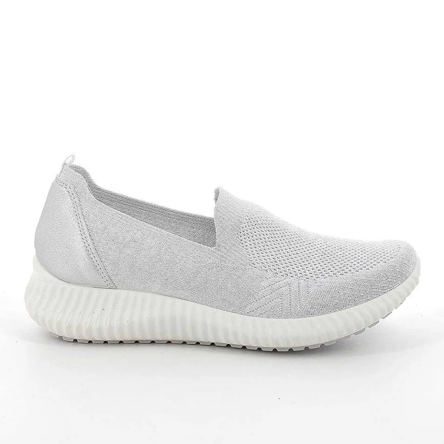 Woman Igi&Co Moccasins And Slip Ons-White-Silver Women'S Sock Sneakers