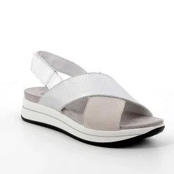 Woman Igi&Co Wedges-Women'S Leather Wedge Sandals Ice-Silver