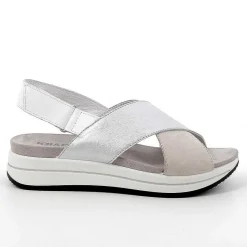 Woman Igi&Co Wedges-Women'S Leather Wedge Sandals Ice-Silver