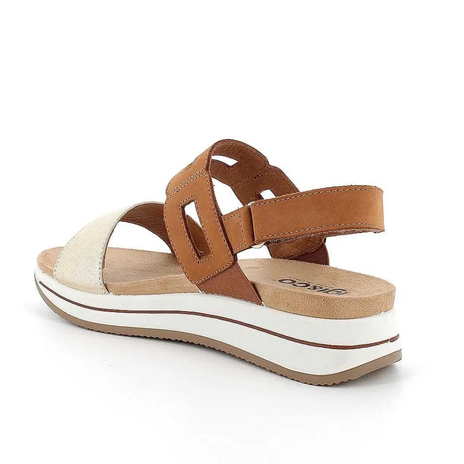 Woman Igi&Co Wedges-Women'S Leather Wedge Sandals Tan-Platinum